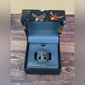 Ed Hardy Venom & Valor Skull Ring with Coiled Snake Size 10